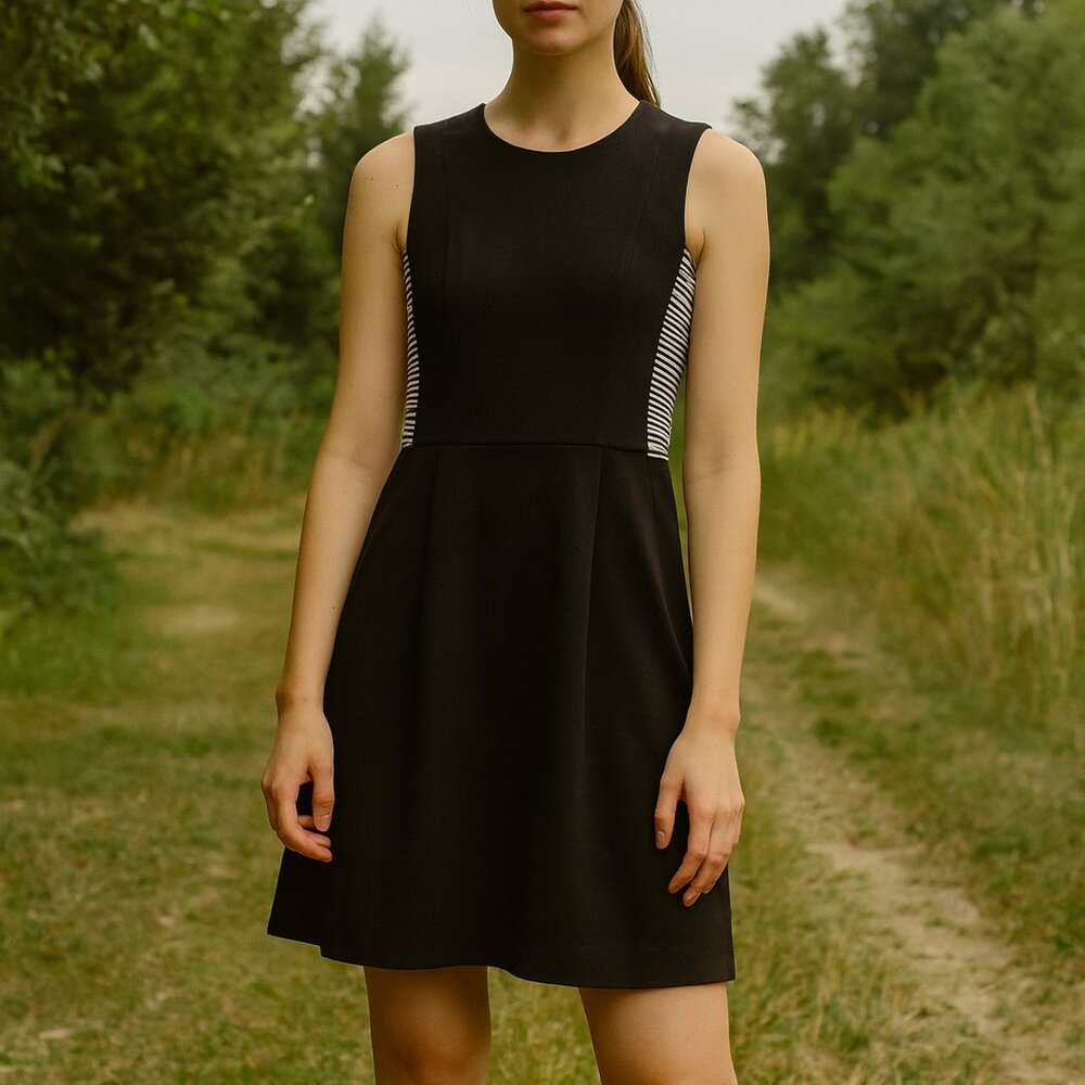 Madewell Abroad DRESS IN STRIPE-INSET TRUE BLACK Size 2 NWT